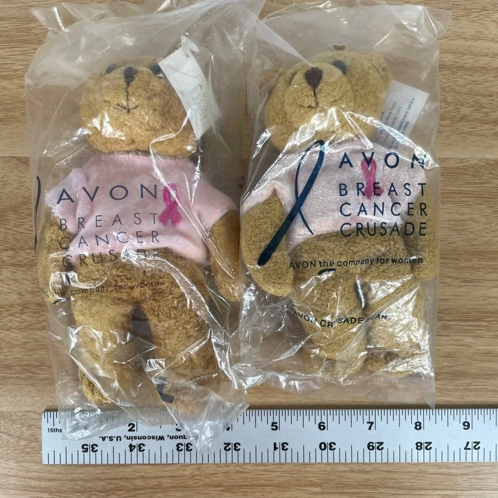 Avon Breast Cancer Crusade Bear Plush Set of 2 Pink Ribbon 2003 New Sealed 8
